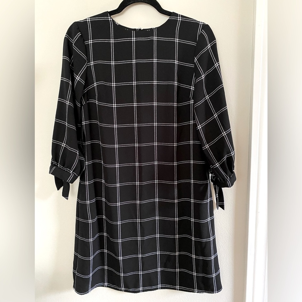 a new day • Long Sleeve Black Plaid Shift Dress